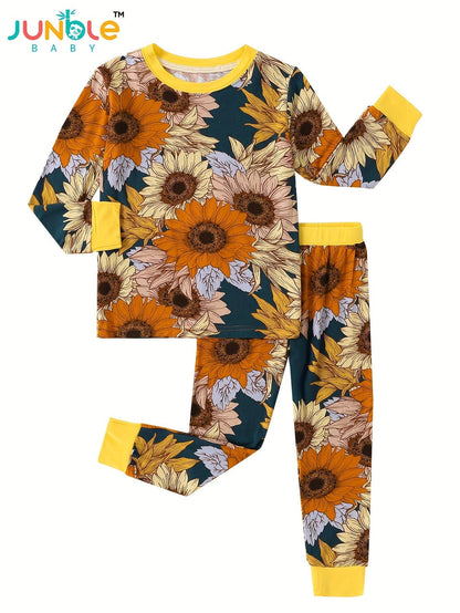 2-Piece Baby Girls Bamboo Fiber Co-Ord Set - Soft Yellow Sunflower Print