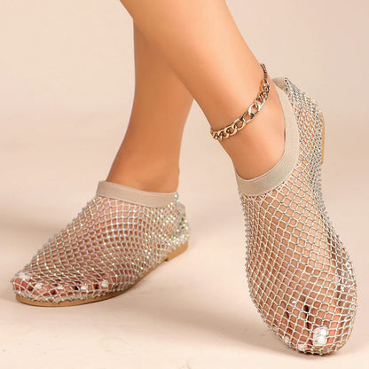 Dazzling Rhinestone Flats for Women | Breathable & Non-Slip Mesh Flats - Perfect for Travel & Everyday Elegance