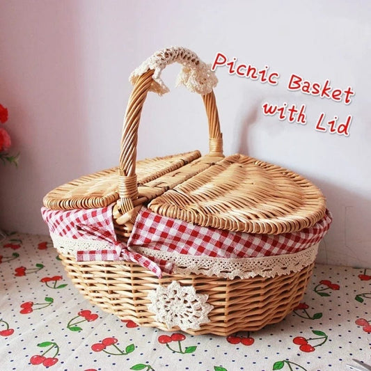 Eco-Friendly Handmade Wicker Picnic Basket with Removable Liner