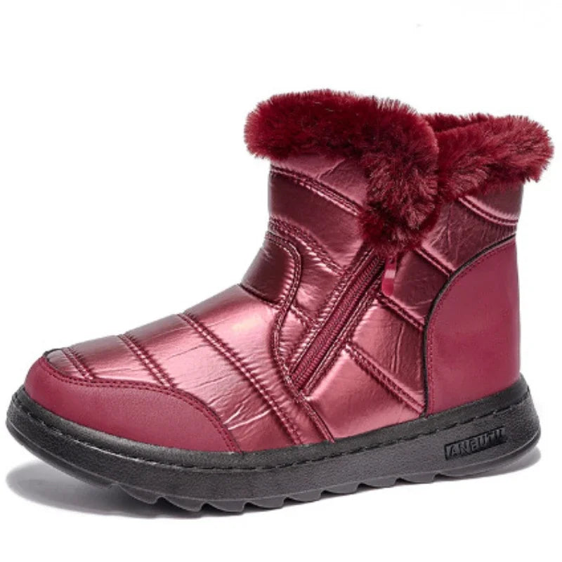 Winter Women's Glossy Snow Boots - Velvet Lined & Thick Soles