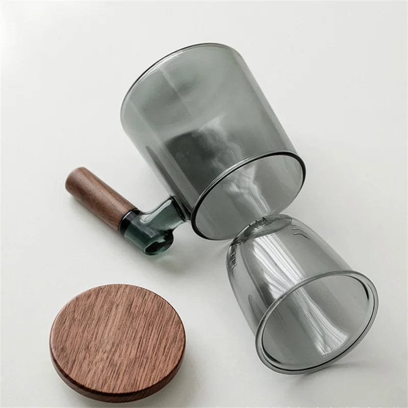 The Ultimate Tea Experience™: 400ml Walnut Wooden Handle Lid Filter Glass Tea Cup