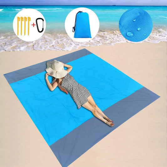 Beach Blanket Sandproof, Extra Large Beach Mat, Big & Compact Sand Free Mat Quick Drying, Lightweight & Durable with 6 Stakes & 4 Corner Pockets