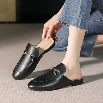 Classic Black Leather Loafers with Signature Metal Accent